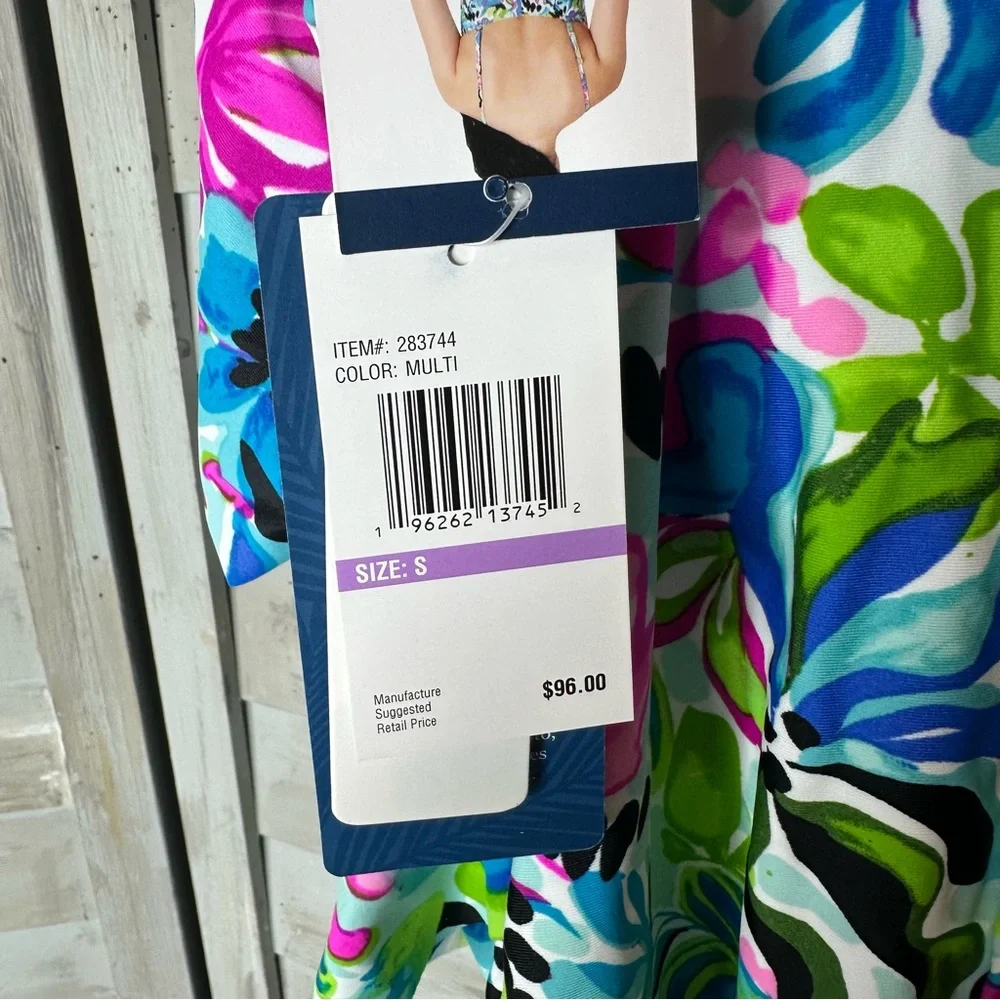 Caribbean Joe tiered bandeau floral 1 piece swimsuit removable straps Small NWT